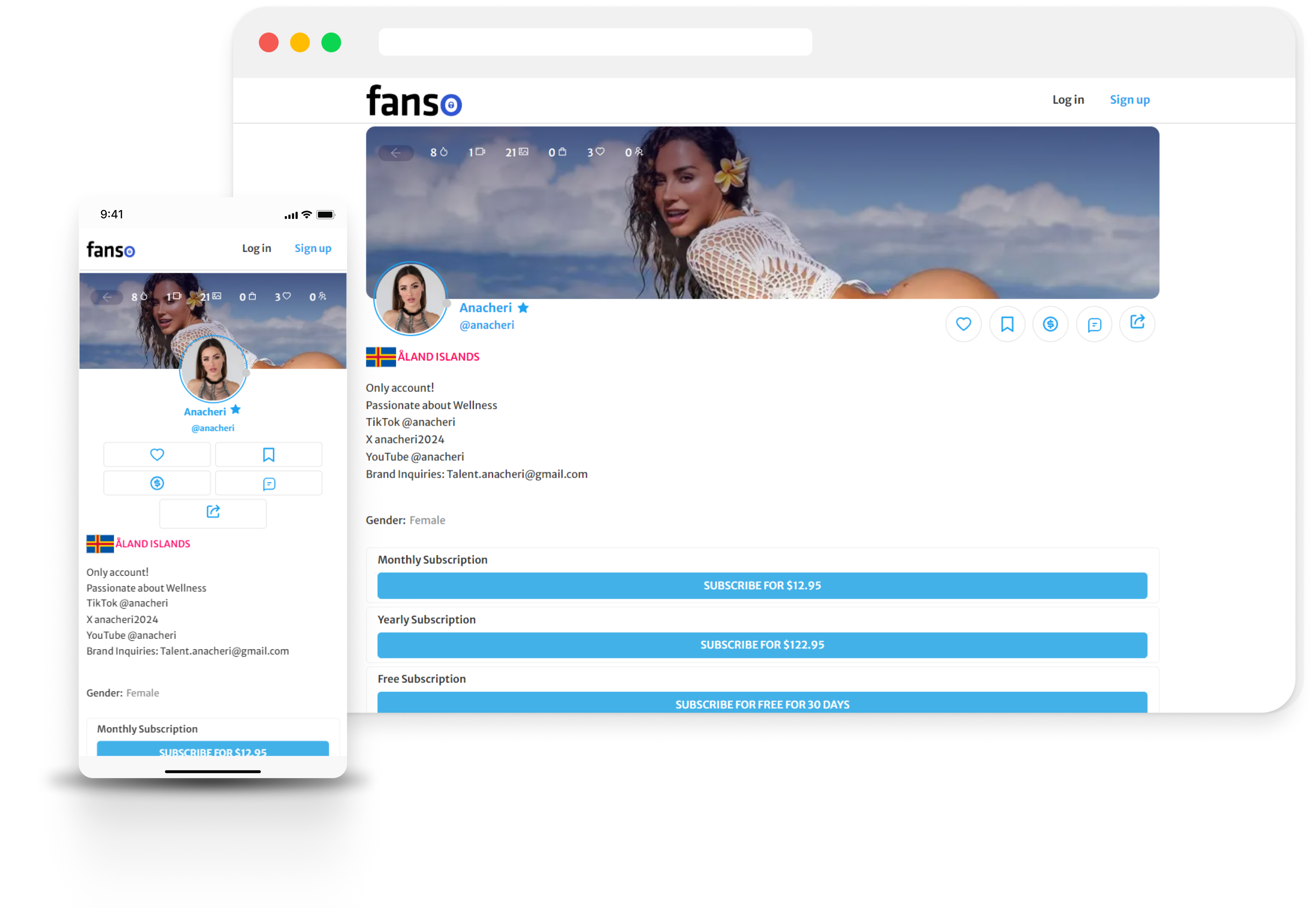 OnlyFans clone creator dashboard showing creator profile and account details.